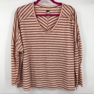 Free People Striped Oversized Blouse Brown Tan S